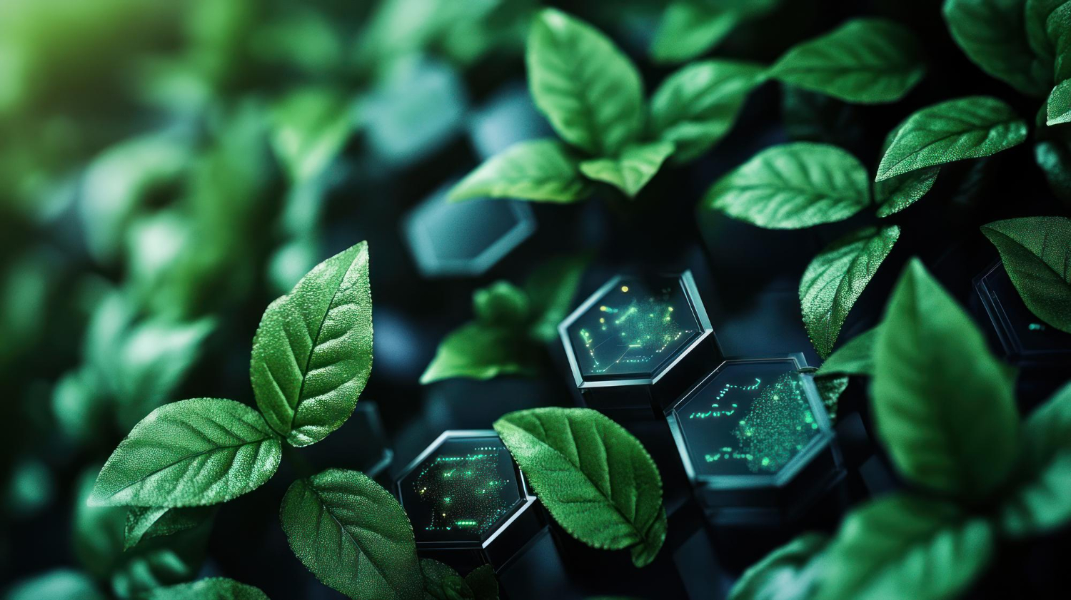 Futiristh Hexacon contains green leafes